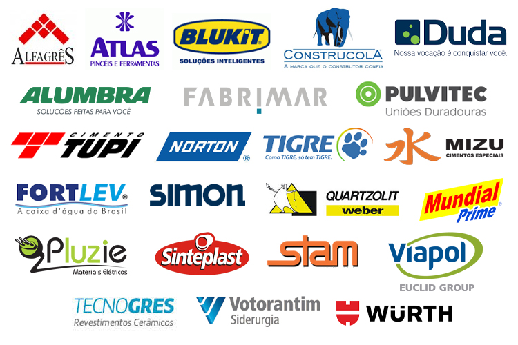 Alfagres Atlas Blukit Construcola Duda Alumbra Fabrimar Pulvitec Tupi Tigre Mizu Fortlev Simon Quartzolit Stam Viapol Votorantim Tecnogres